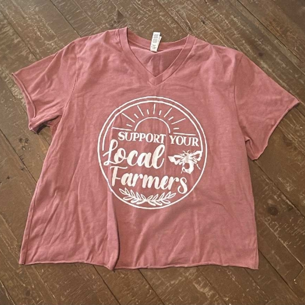 Mauve Graphic Tee - Support Your Local Farmers Boho